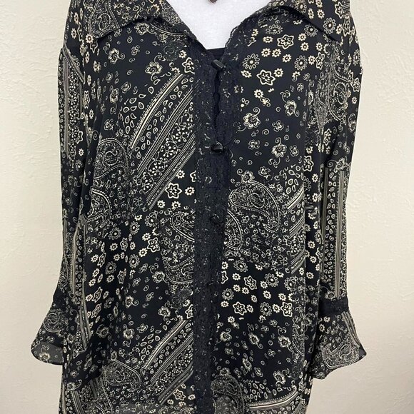 vintage 90s black paisley plus size boho whimsygoth grunge button up over shirt - Picture 3 of 8